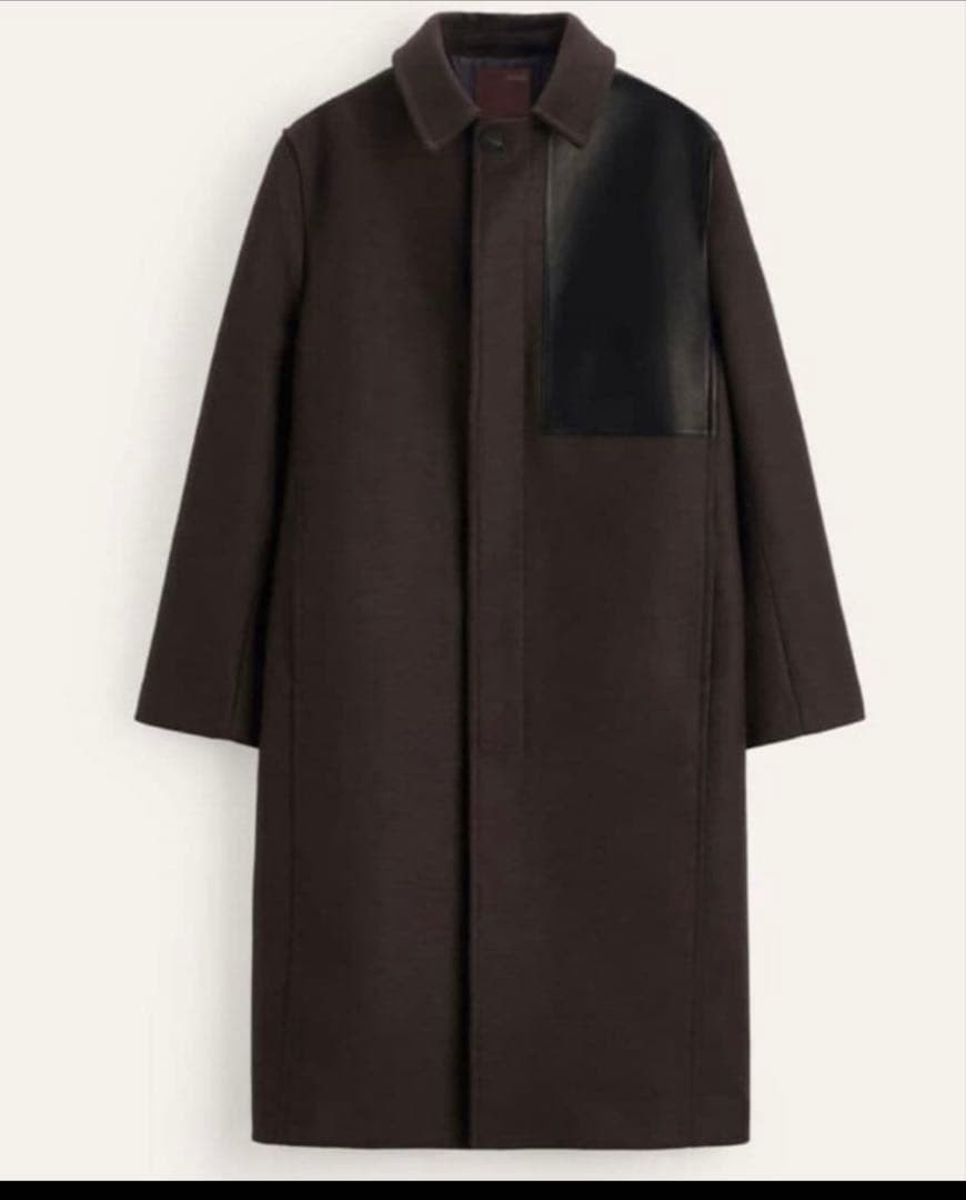 ZARA STUDIO NICHOLSON Patch Leather Coat L Brown Wool