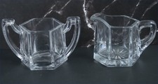 Vintage 2 pc. Set Heisey Flat Panel Hexagonal Clear Glass Cream Sugar