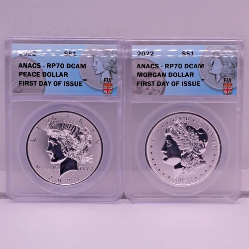 2022 Fiji Morgan And Peace Dollar Reverse Proof Set - ANACS RP70 - GEM PROOF