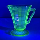 ANCHOR HOCKING Uranium BLOCK OPTIC GREEN Footed Creamer DEPRESSION GLASS Antique