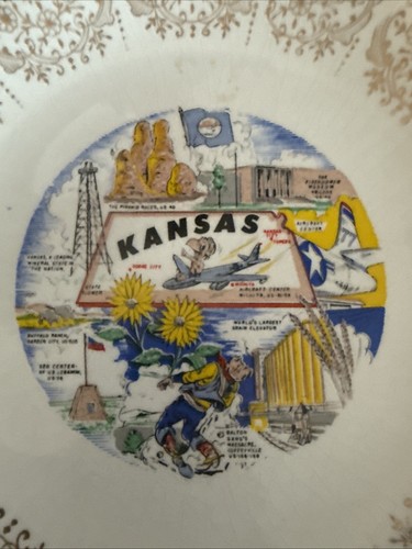 Vintage 1960’s Sabin China Kansas Plate 22K Gold Trim 7.25 - Picture 2 of 5