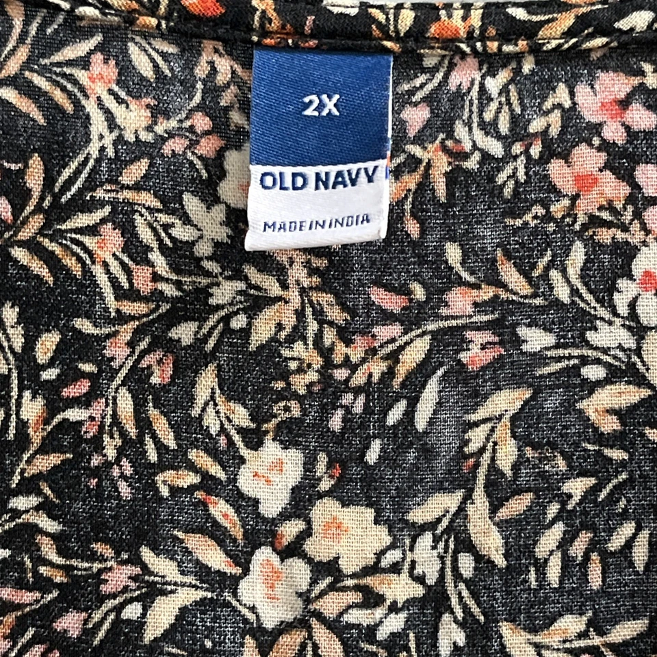 Old Navy Dress Women 2X Dark Floral Tiered Maxi Balloon Slv Cottagecore Prairie - Image 4 of 4