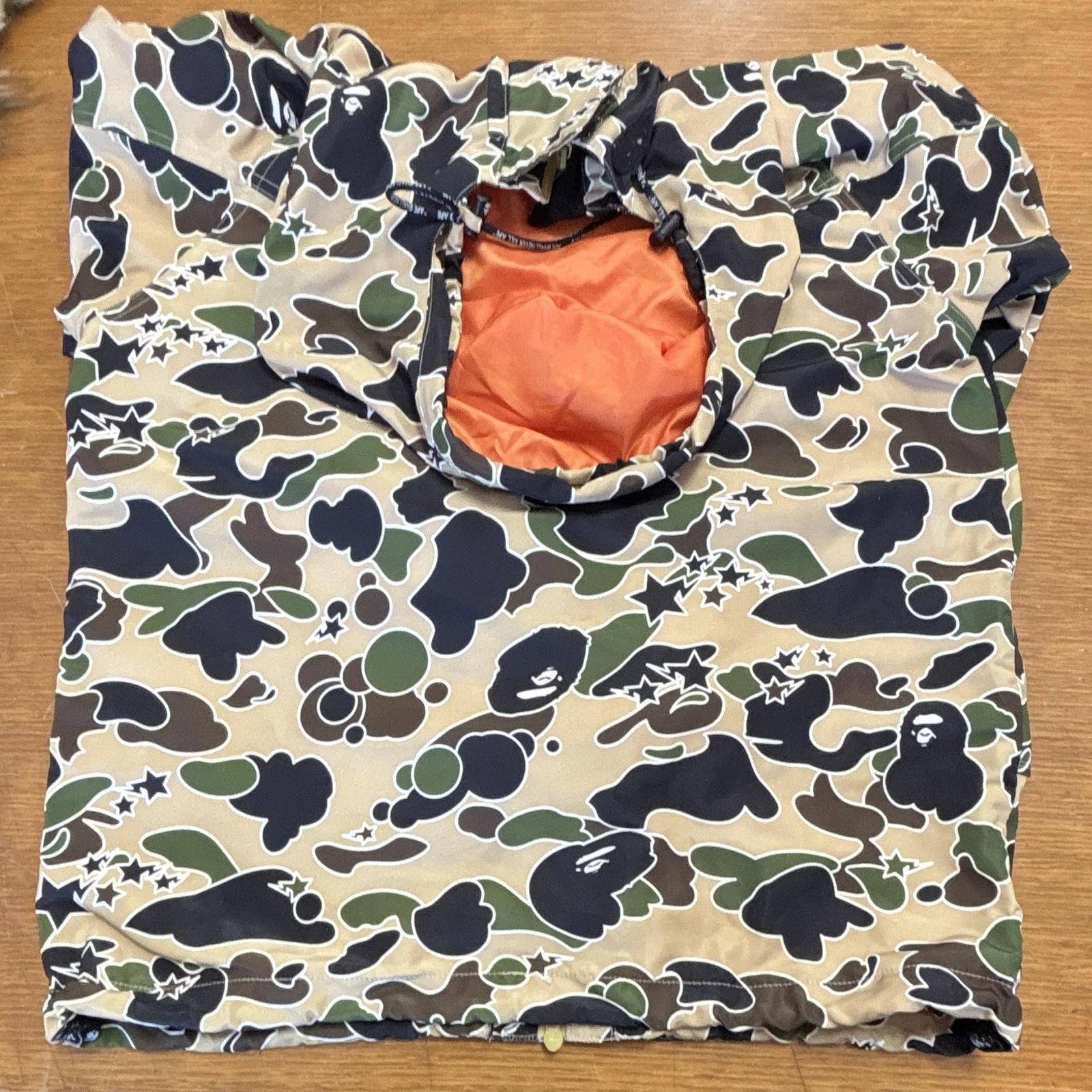 A Bathing Ape BAPE Camo Hooded Windbreaker Jacket Orange Lining Mens L - product detail image 10