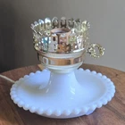 Vintage Milk Glass Hobnail Hurricane Electric Table Lamp Base only