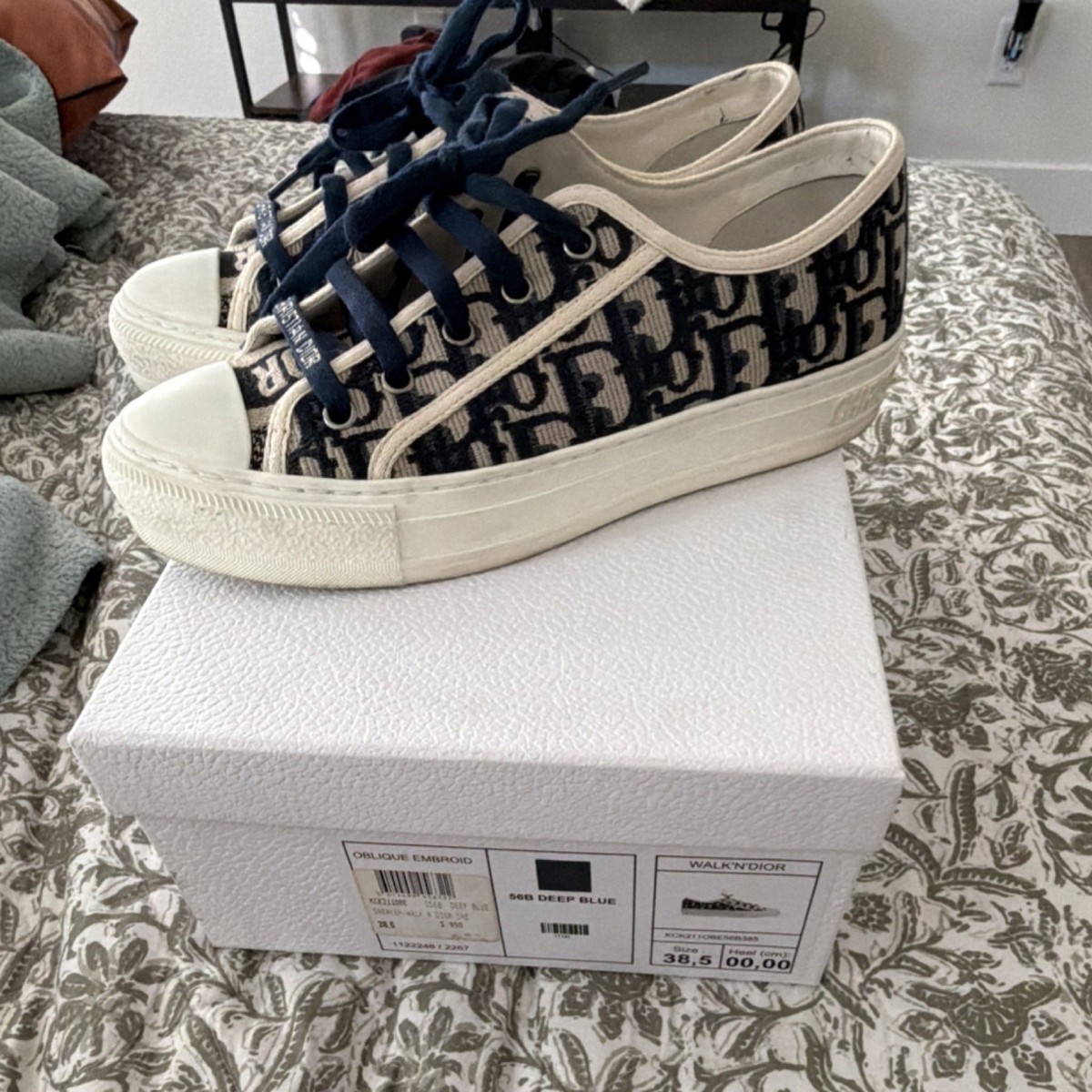 Dior Walk'n'Dior Oblique Embroidered Deep Blue Women's Lace Up