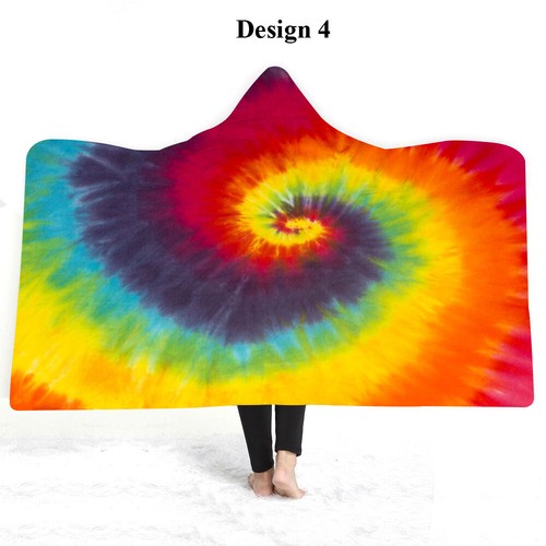Rainbow Color Tie-Dye Geometric Spiral Mandala Warm Hooded Blanket Sofa Throw - Picture 15 of 16
