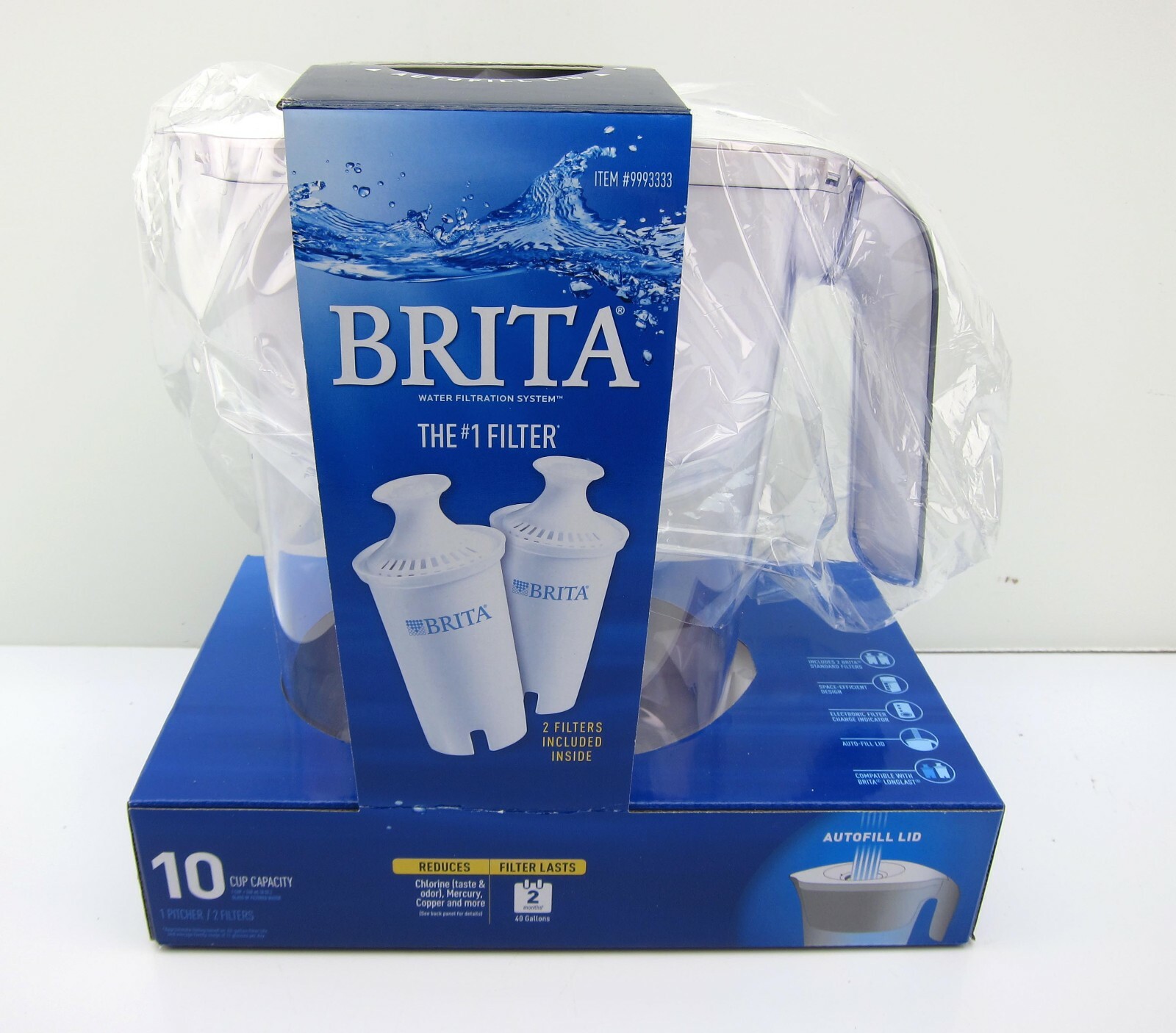 NEW BRITA 10 Cup Lake Water Filter Pitcher with 2 Filter & AutoFill Lid