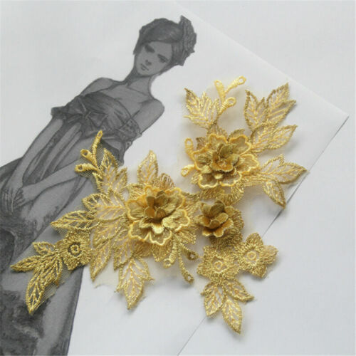 2pcs 3D Embroidery Flower Lace Bridal Applique Lace Tulle Wedding Dress Decor - Picture 19 of 20