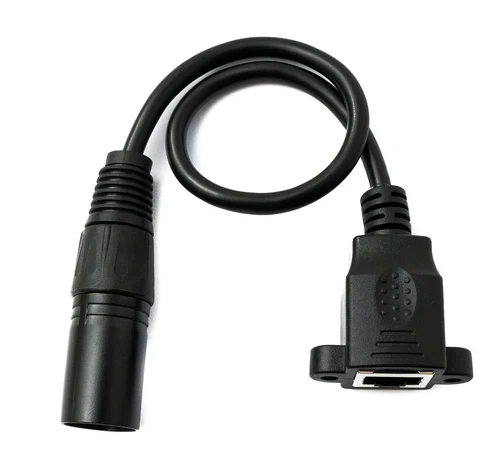 LAN Kabel 30 cm RJ45 Buchse zu XLR 3 Pin Stecker Schraube Adapter in Schwarz