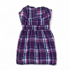 Y2K Wet Seal Purple Plaid Babydoll Strapless Tube Top Cotton Tank M Kidcore