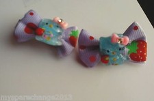 Girls Red Apple Purple Hello Kitty Resin Hair Ribbon Bows Alligator Clip 2pc