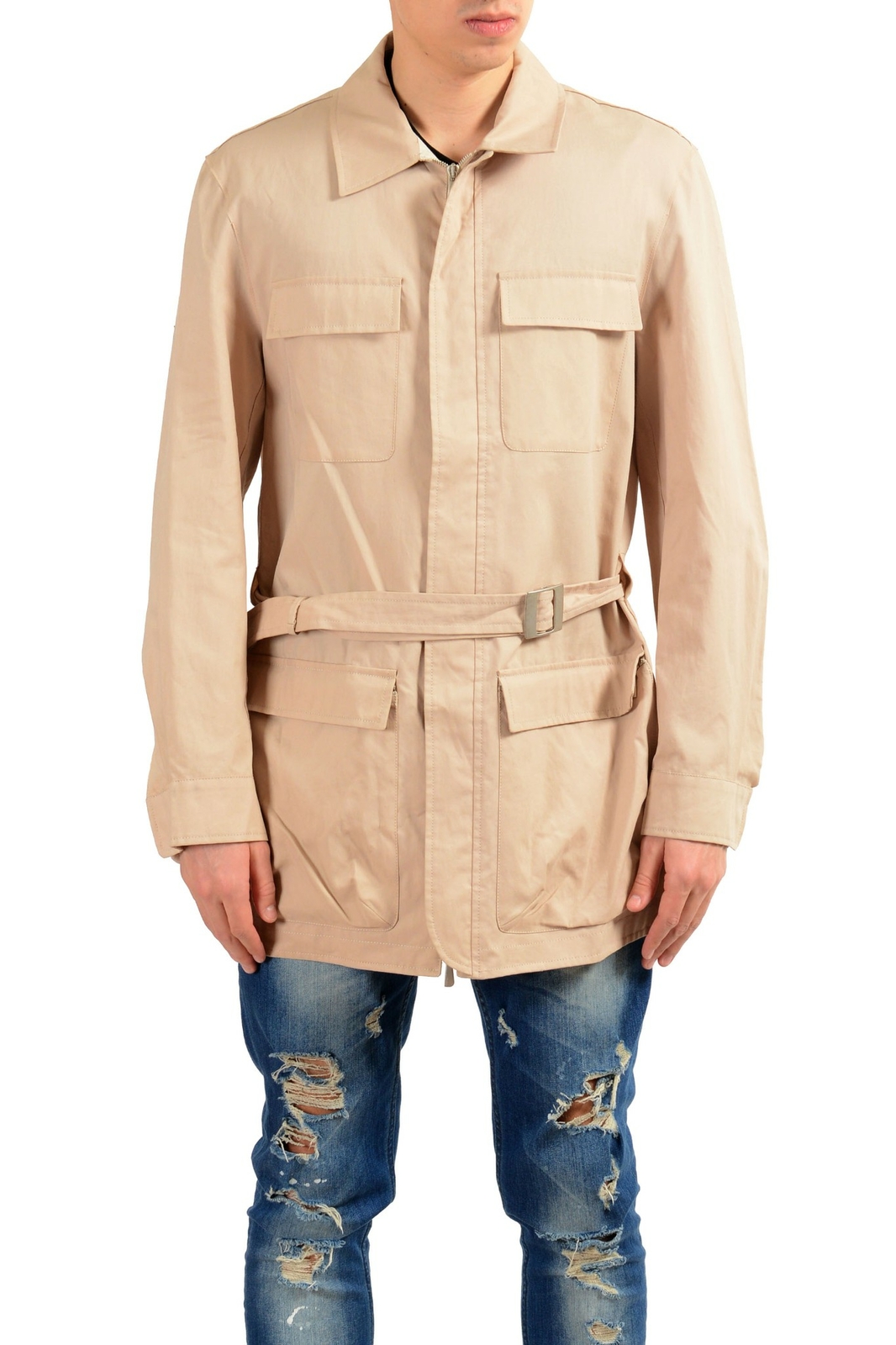 Мало-бежевое мужское базовое пальто на молнии Sz M 2XL 25590₽