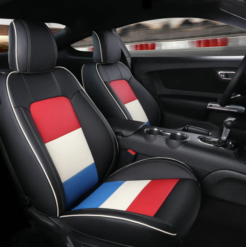 JUEGO COMPLETO DE FUNDA DE CUERO PARA ASIENTO DE COCHE PERSONALIZADO PARA FORD MUSTANG CUPÉ MOTOPTES 2015-2024 Foto 4 de 4