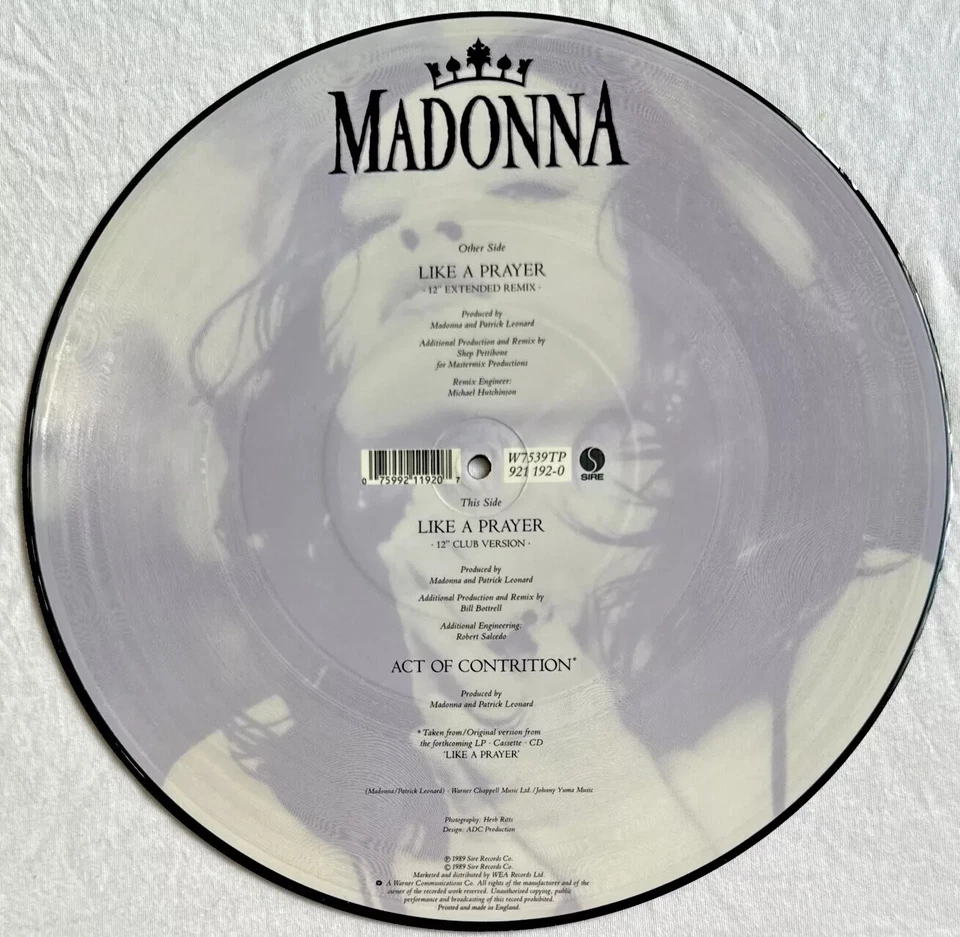 MADONNA -Like A Prayer- Rare Original UK 12" Picture Disc (Vinyl Record) - Image 2 of 2