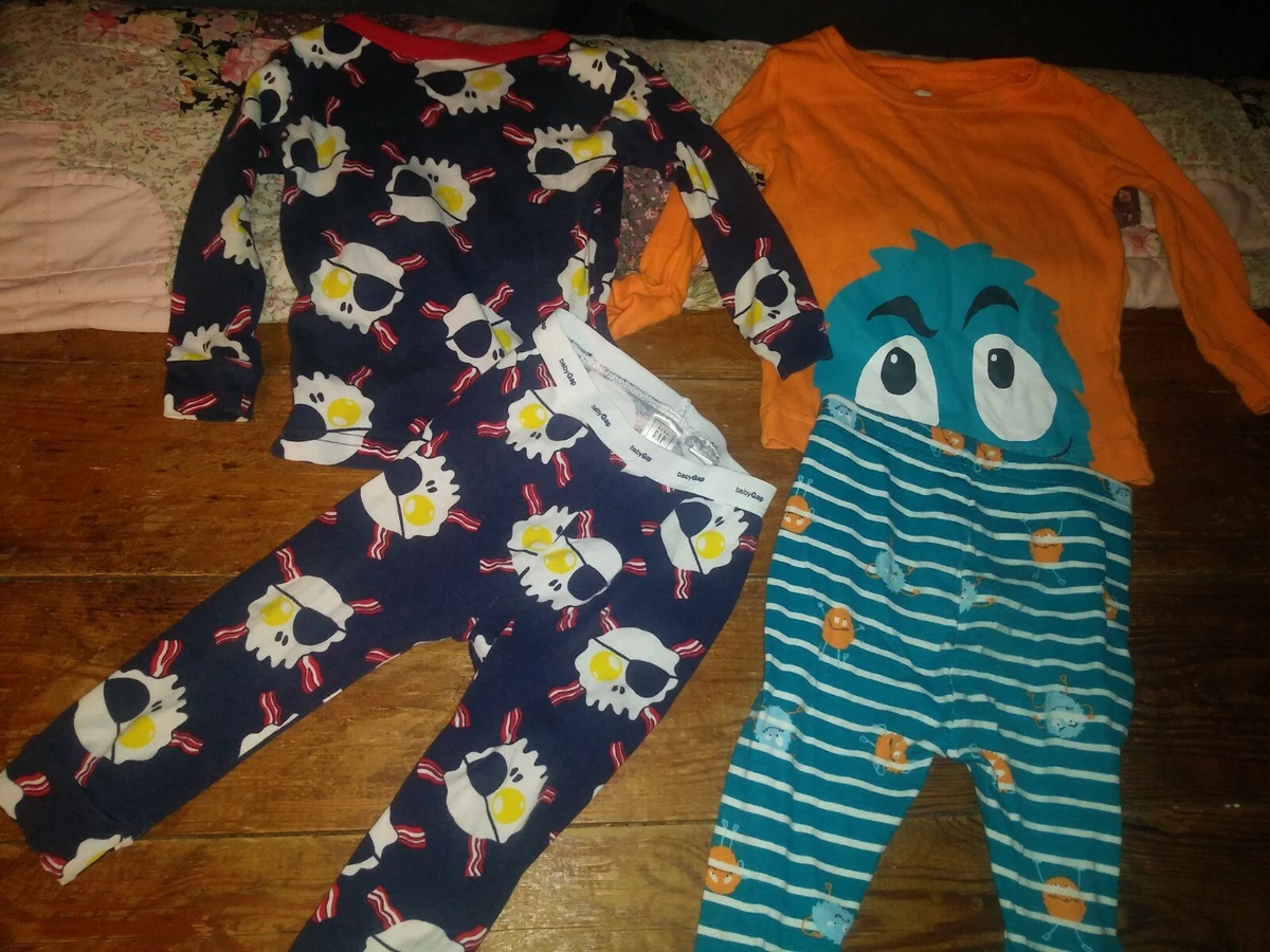 2 pair Gap Old Navy long sleeves pants pjs pajama sets bacon egg