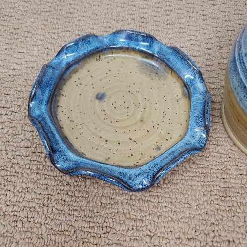 Paige studio stone pottery two wick handled oil lamp & Plate heavy - Picture 9 of 14