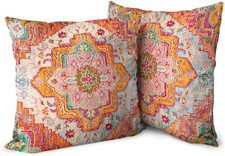 Boho Orange Throw Pillow Covers 24x24 inch 24" x 24" Pack of 2 Boho Style 04