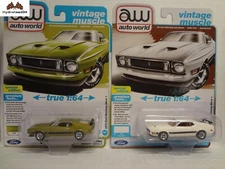 Auto World 1973 Ford Mustang Mach 1 AW64482 A&B Pair White & Green