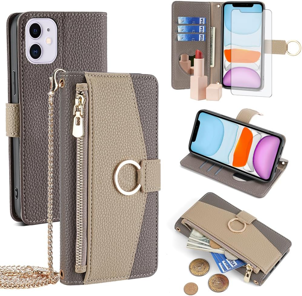 Phone Case for Iphone 11 6.1 Wallet Cover with Screen Protector and Mirror Flip