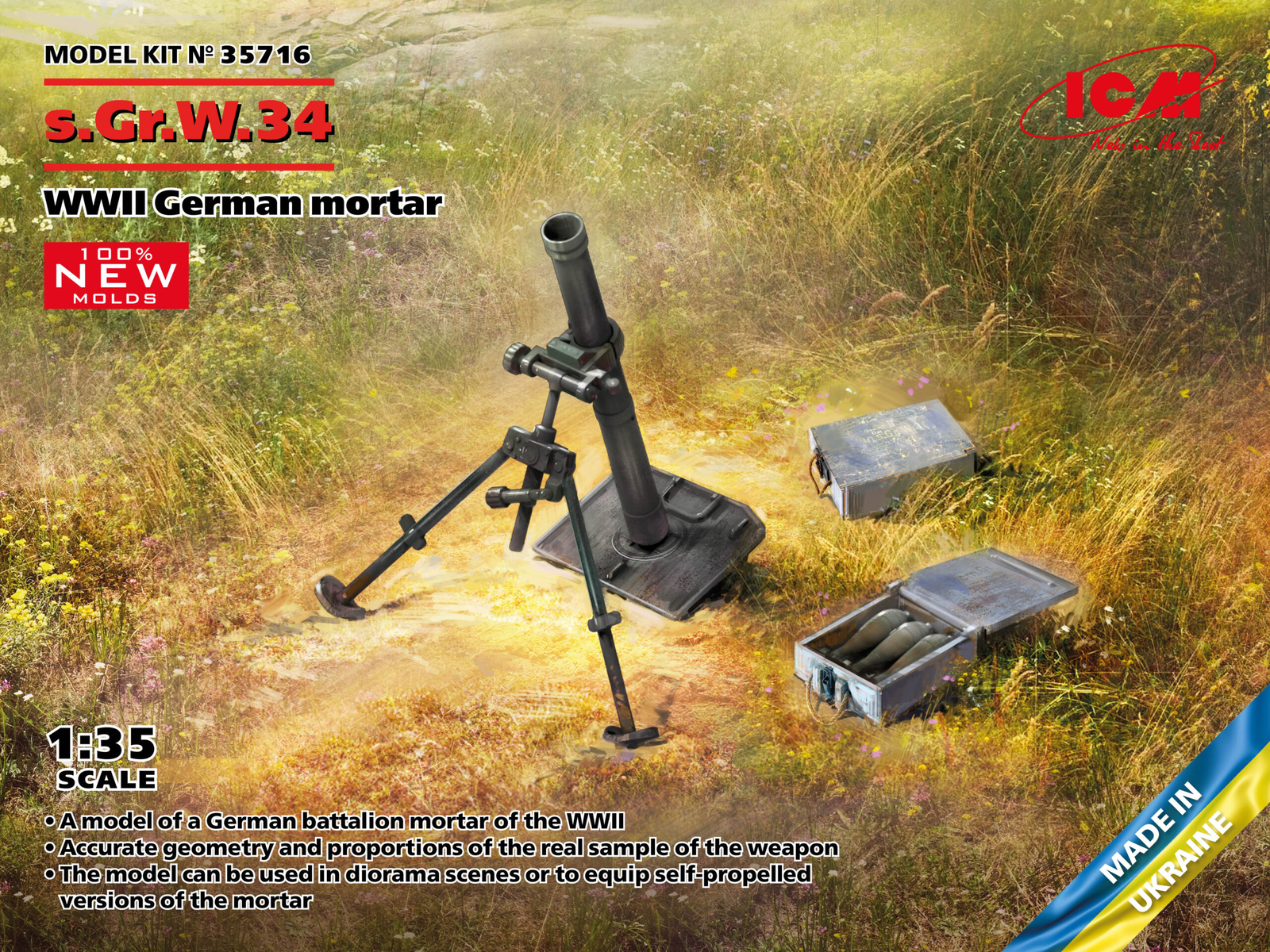 S.Gr.W.34 WWII German Mortar 1:35 Plastic Model Kit ICM