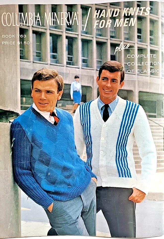 Hand Knits for Men Columbia Minerva Booklet #763 Sweater Pullover Cardigan Vest - Image 3 of 4
