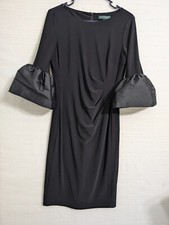 Lauren Ralph Lauren sheath dress women 6 black short sleeve ruched knee length