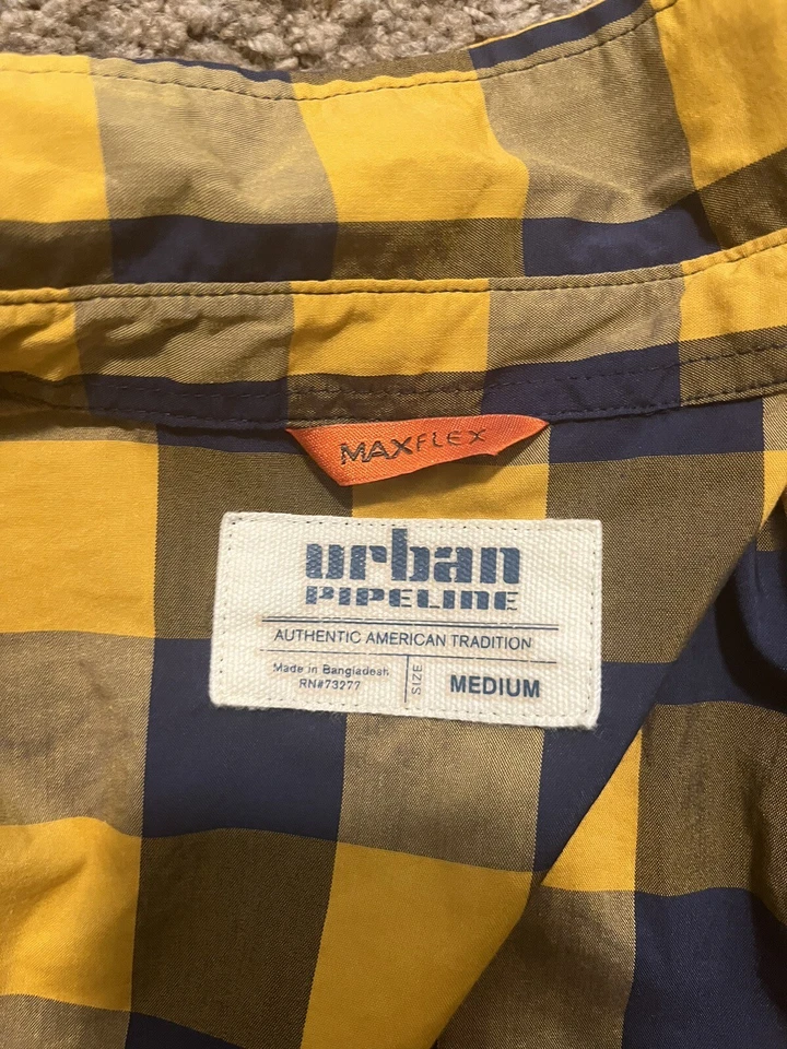 Urban Pipeline Button Down Shirt Size Medium Maxflex Blue and Yellow Plaid - Image 3 of 4