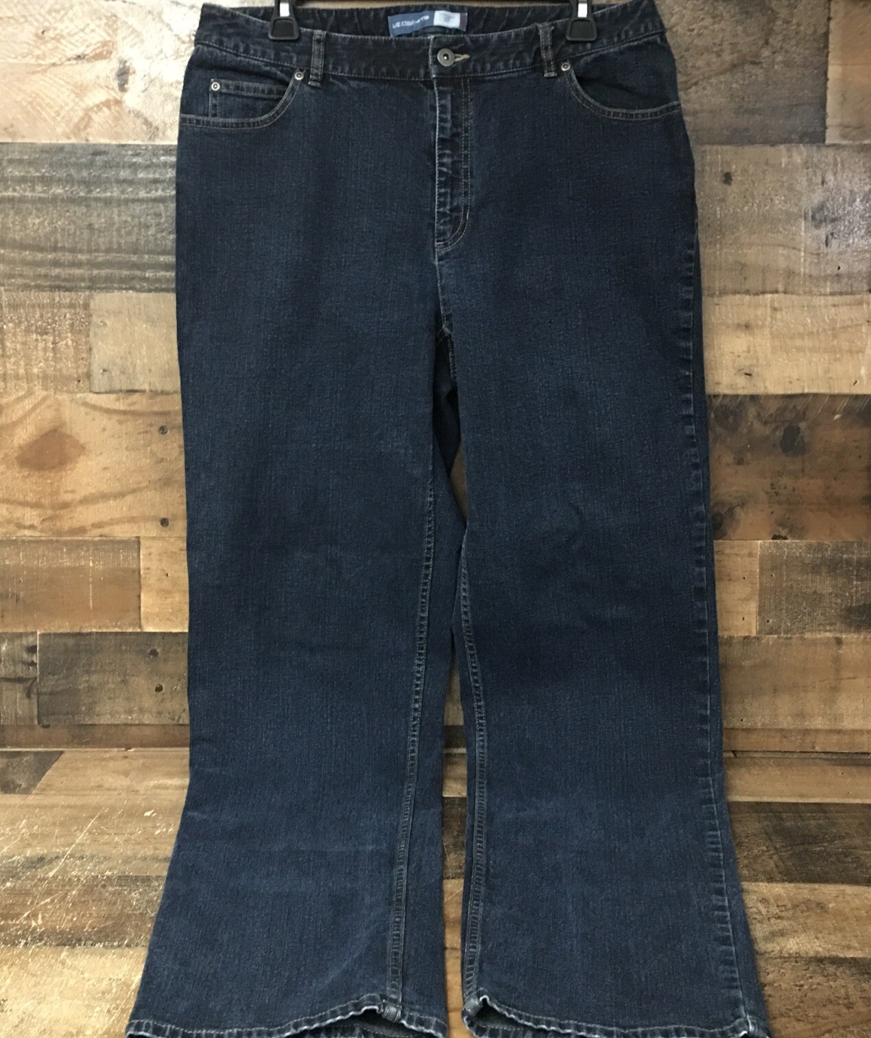 Liz Claiborne Jeans Women 14 LONG Blue Straight Leg Mid Rise Stretch Inseam32.5”