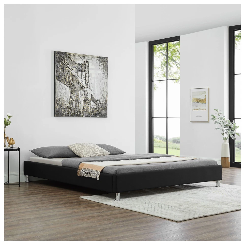Lit futon king double NIZZA noir 180x200 cm 2 places 2 personnes adulte sommier - Photo 2/4