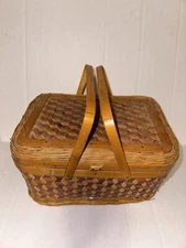 OLD USED VINTAGE WICKER SEWING BOX BASKET HUGE LOT OF 51 MOSTLY NEW SUPPLIES