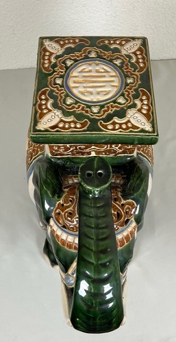 Ancien vintage éléphant porte plante en céramique émaillée et craquelé - Imagen 6 de 21