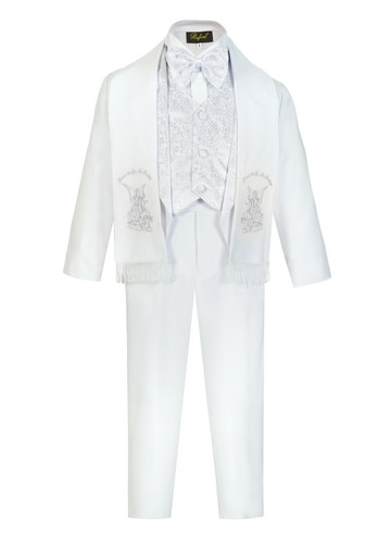 BOYS SLIM WHITE TAIL TUXEDO 6PC SET CHRISTENING BAPTISM GUADALUPE VIRGIN ANGEL - Picture 7 of 7