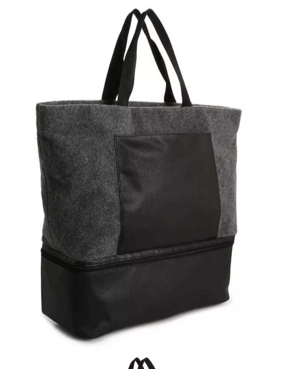 NEW DSW Gray Felt Weekender Zip Tote Travel Shop Bag w Separate Shoe Compartment