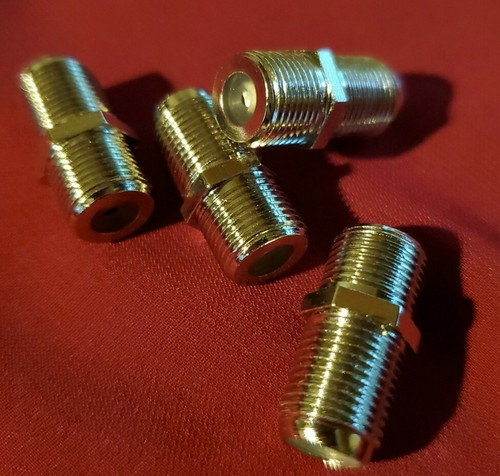 RG6 RG59 F Type Silver(4) Female-Female Barrel Coax-Coupler w/Nuts n Washers USA - Picture 2 of 2