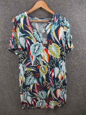 Katies Shift Dress 8 Short Sleeve Lace Up Sleeve Tropical - New