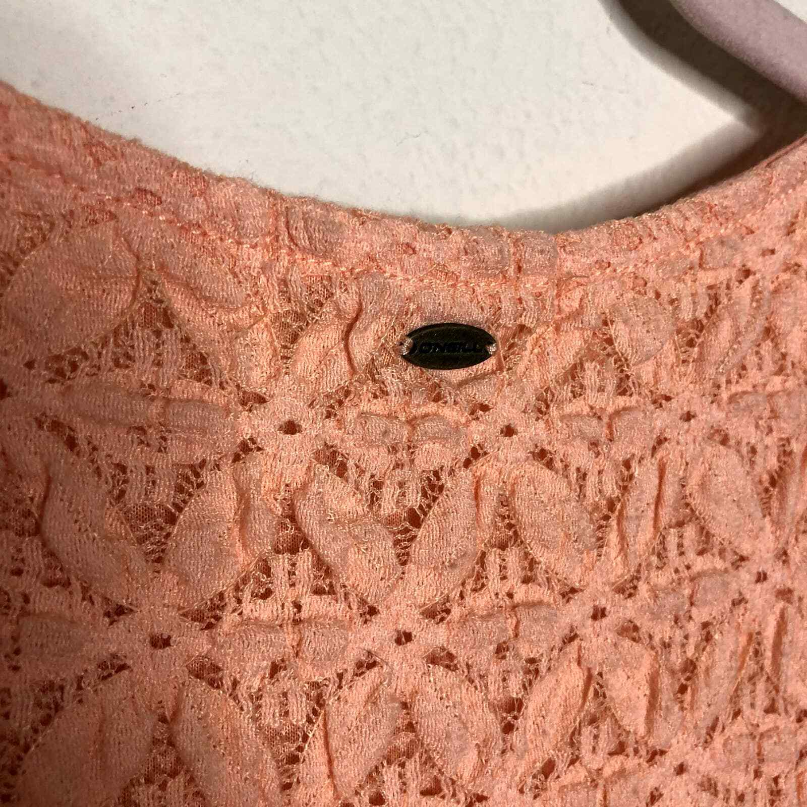 O'Neill Coral Pink Orange Floral Lace Dress Small - image 7