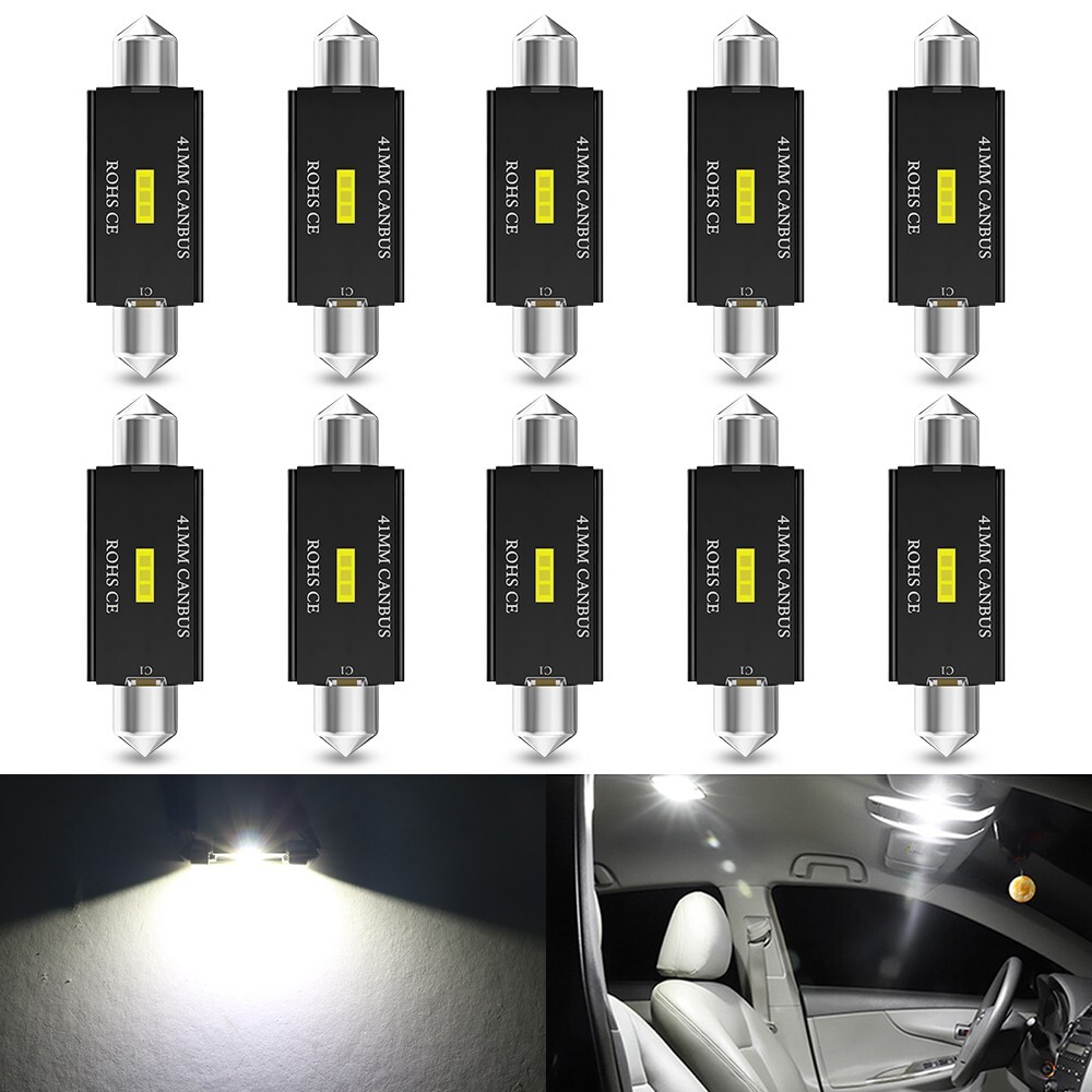 10x 41mm Cool White LED Car Interior 1860 Canbus Dome Festoon Light Bulbs