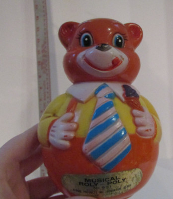 MUSICAL ROLY-POLY Bear Toy #931 Vintage Bomar Co Div of KIDDIE Prod. JAPAN 