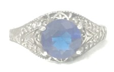 Vintage Blue Ring Cocktail Sterling Silver Ring Boho Women Size 7.50