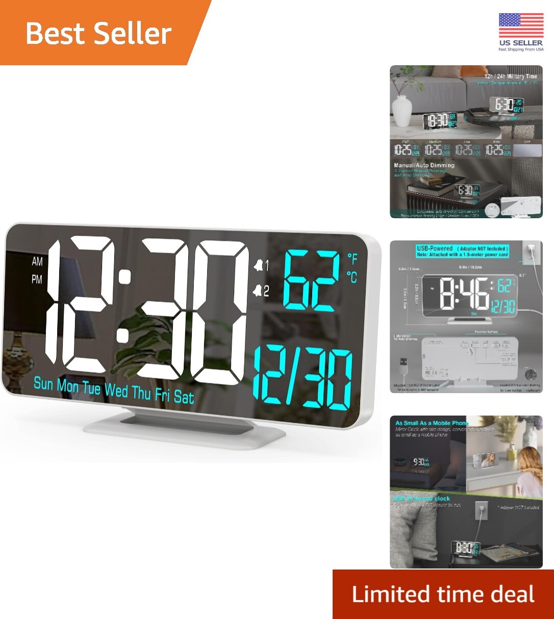 With Temperature Display & Snooze Feature