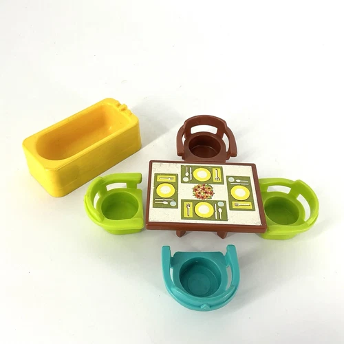 Vintage Fisher Price Little People Table Chairs Bathtub Furniture