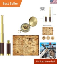 Portable Collapsible Pirate Telescope Set with Treasure Map Pocket Compass