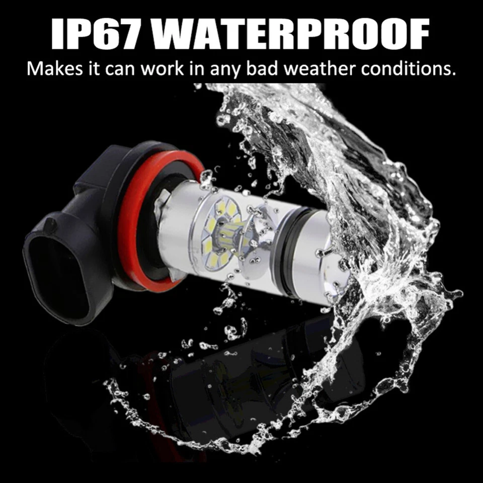 2pcs H11 H8 LED Bulbs 6000K 12V 100W White Super Bright Fog Light High Power - Image 3 of 4