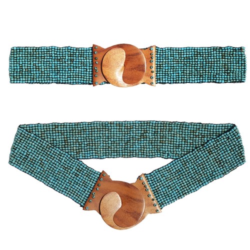 Handmade Y2K Cowrie Shell Beaded Wide Tie Belt Boho Brown  display picture 1