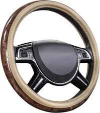 CAR PASS Wood Grain Microfiber Leather Steering Wheel Cover, Universal Fit for 1