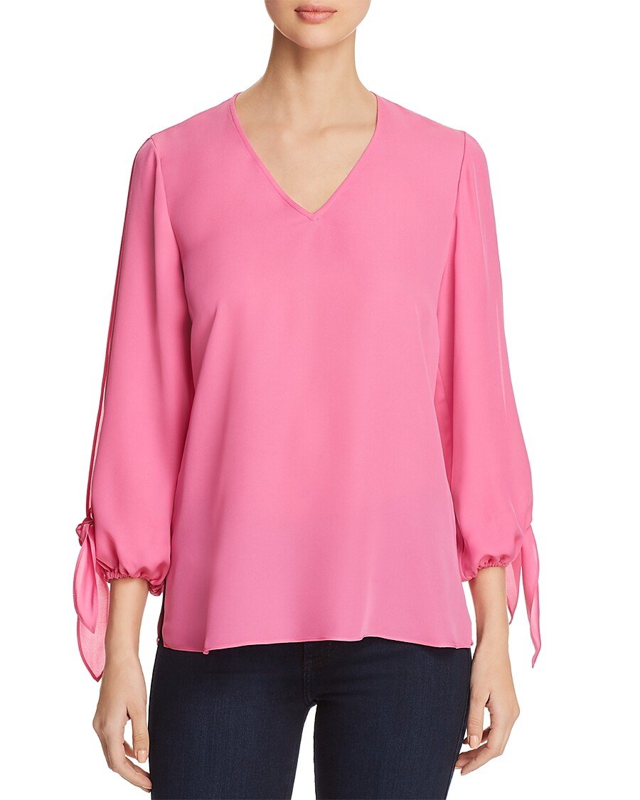 New $498 Kobi Halperin Womens Pink Slit-Sleeve V-Neckline Silk 