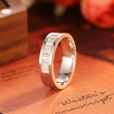 5mm baguette moissanite 14k white gold plated men's band stackable wedding  band