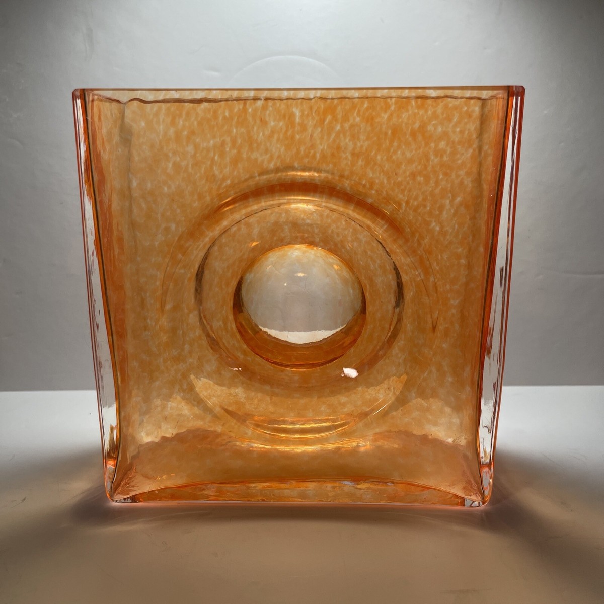 Christian Tortu Orange Diabolo Square Glass Vase Signed MidCentury