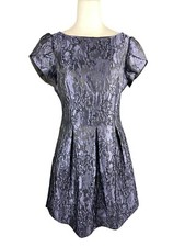 Adian Mattox Dress 12 Fit and Flare Lace Floral Cup Sleeves Navy Cocktail Night