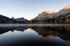 Landscape lake nature forest mountains canada mist clear Custom Gaming Mat Desk